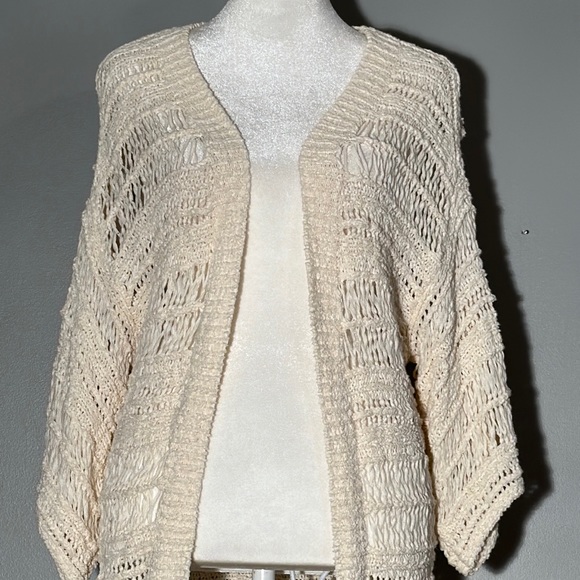 American Eagle Cream Cardigan Sweater with Fringe Detail, Size Medium - Picture 2 of 5